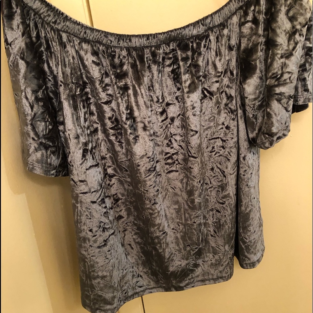 Green velvet off the shoulder top